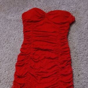 Strapless Red Ruched Dress